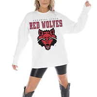 Women's Gameday Couture White Arkansas State Red Wolves Big Goals Oversized Long Sleeve T-Shirt