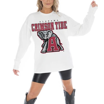Women's Gameday Couture White Alabama Crimson Tide Big Goals Oversized Long Sleeve T-Shirt