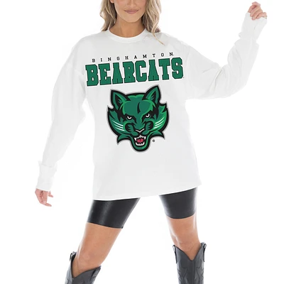 Women's Gameday Couture White Binghamton Bearcats Big Goals Oversized Long Sleeve T-Shirt