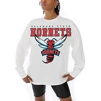 Women's Gameday Couture White Delaware State Hornets Big Goals Oversized Long Sleeve T-Shirt