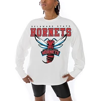 Women's Gameday Couture White Delaware State Hornets Big Goals Oversized Long Sleeve T-Shirt