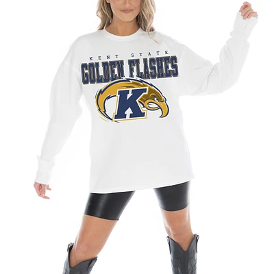 Women's Gameday Couture White Kent State Golden Flashes Big Goals Oversized Long Sleeve T-Shirt