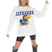 Women's Gameday Couture White Kansas Jayhawks Big Goals Oversized Long Sleeve T-Shirt