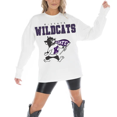 Women's Gameday Couture White Kansas State Wildcats Big Goals Oversized Long Sleeve T-Shirt