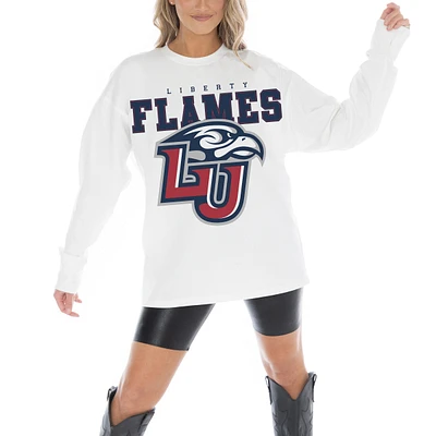 Women's Gameday Couture White Liberty Flames Big Goals Oversized Long Sleeve T-Shirt