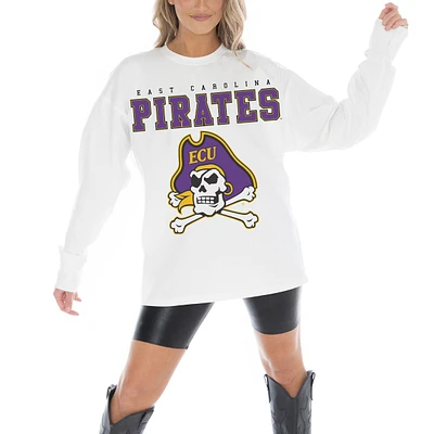 Women's Gameday Couture White ECU Pirates Big Goals Oversized Long Sleeve T-Shirt