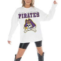 Women's Gameday Couture White ECU Pirates Big Goals Oversized Long Sleeve T-Shirt
