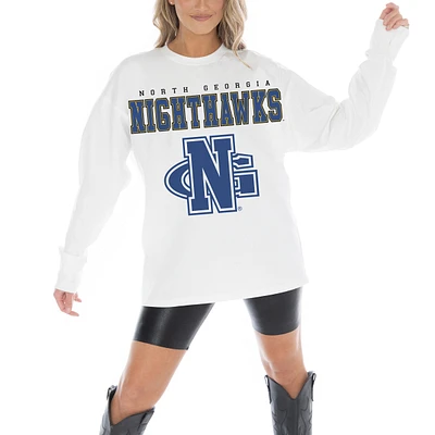 Women's Gameday Couture White North Georgia Nighthawks Big Goals Oversized Long Sleeve T-Shirt