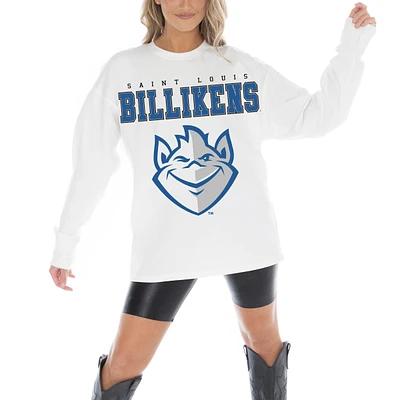 Women's Gameday Couture White Saint Louis Billikens Big Goals Oversized Long Sleeve T-Shirt