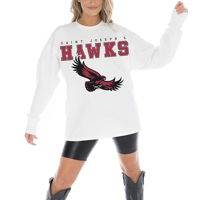 Women's Gameday Couture White Saint Joseph's Hawks Big Goals Oversized Long Sleeve T-Shirt