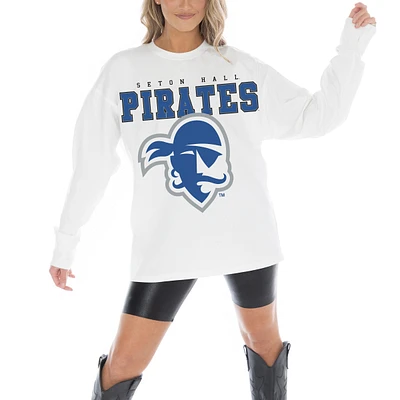 Women's Gameday Couture White Seton Hall Pirates Big Goals Oversized Long Sleeve T-Shirt
