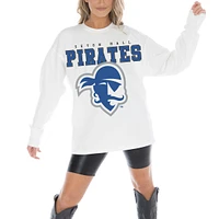 Women's Gameday Couture White Seton Hall Pirates Big Goals Oversized Long Sleeve T-Shirt