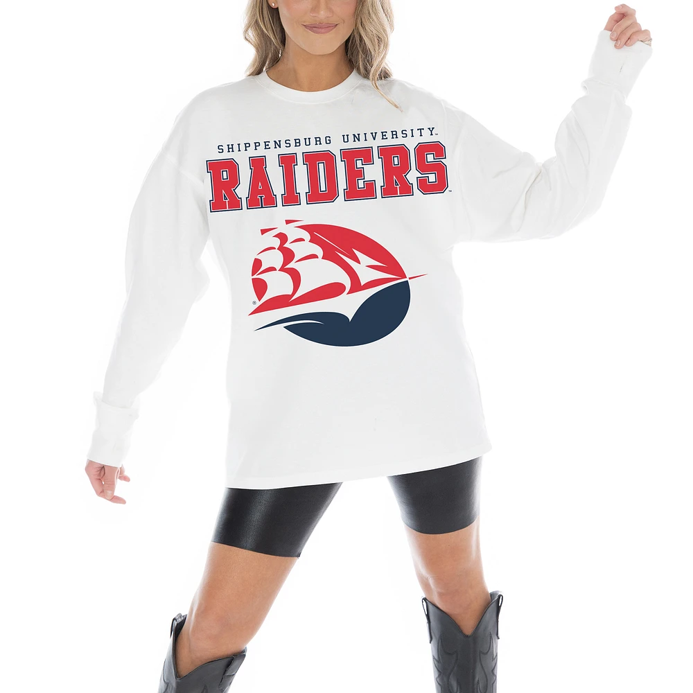 Women's Gameday Couture White Shippensburg Raiders Big Goals Oversized Long Sleeve T-Shirt