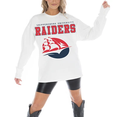 Women's Gameday Couture White Shippensburg Raiders Big Goals Oversized Long Sleeve T-Shirt