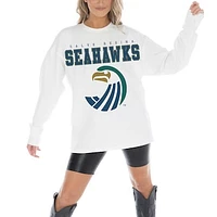 Women's Gameday Couture White Salve Regina Seahawks Big Goals Oversized Long Sleeve T-Shirt