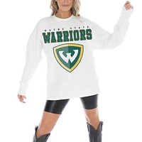 Women's Gameday Couture White Wayne State Warriors Big Goals Oversized Long Sleeve T-Shirt