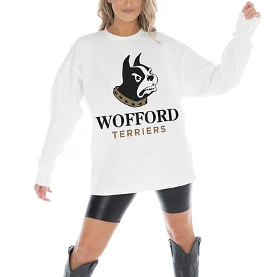 Women's Gameday Couture White Wofford Terriers Big Goals Oversized Long Sleeve T-Shirt
