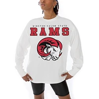 Women's Gameday Couture White Winston-Salem State Rams Big Goals Oversized Long Sleeve T-Shirt