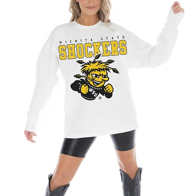 Women's Gameday Couture White Wichita State Shockers Big Goals Oversized Long Sleeve T-Shirt