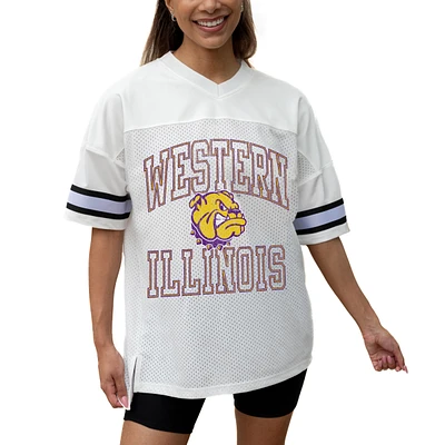 Women's Gameday Couture White Western Illinois Leathernecks Iconic Oversized Fashion Jersey