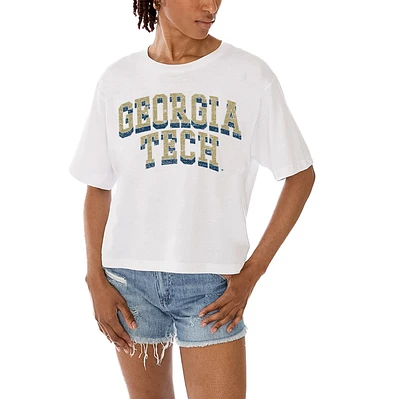 Women's Gameday Couture White Georgia Tech Yellow Jackets Claim To Fame Boxy Cropped T-Shirt