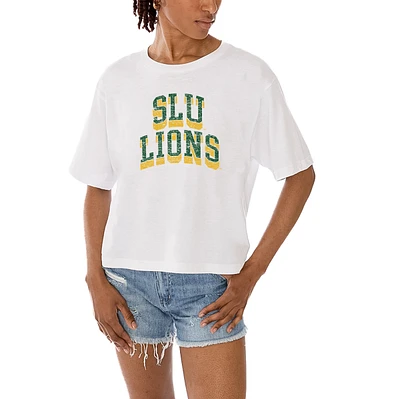 Women's Gameday Couture White Southeastern Louisiana Lions Claim To Fame Boxy Cropped T-Shirt