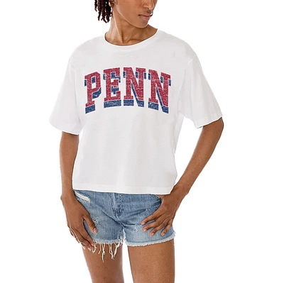 Women's Gameday Couture White Pennsylvania Quakers Claim To Fame Boxy Cropped T-Shirt