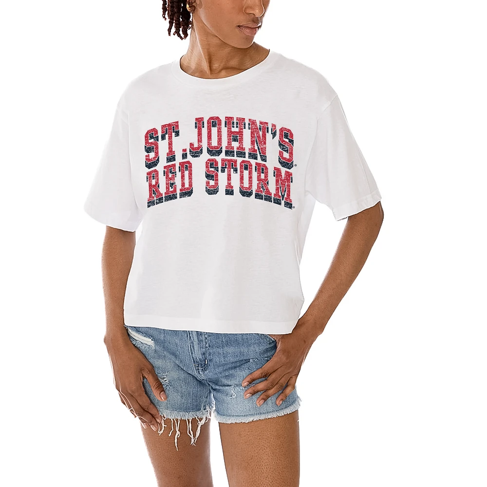 Women's Gameday Couture White St. John's Red Storm Claim To Fame Boxy Cropped T-Shirt