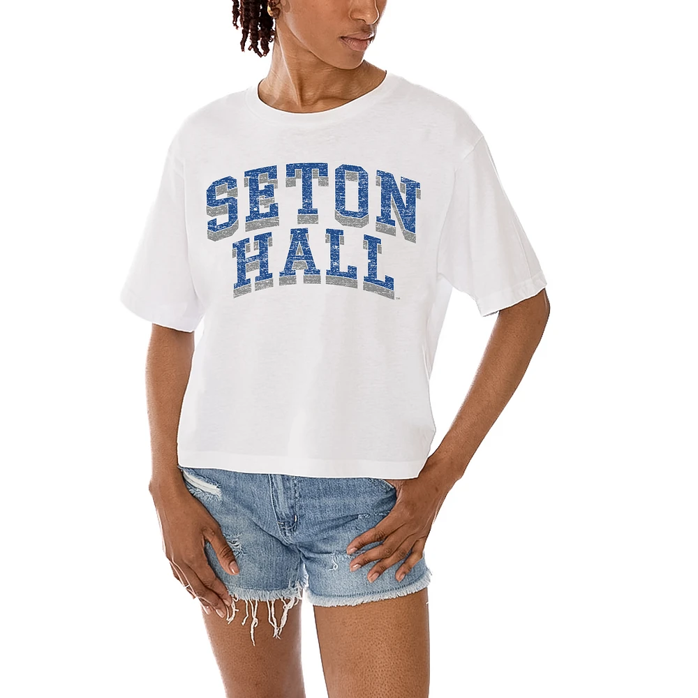 Women's Gameday Couture White Seton Hall Pirates Claim To Fame Boxy Cropped T-Shirt