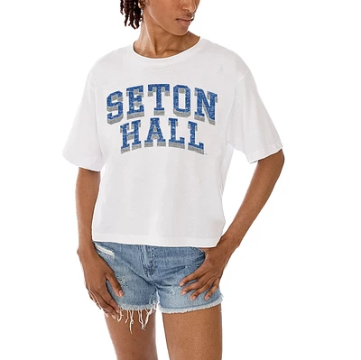 Women's Gameday Couture White Seton Hall Pirates Claim To Fame Boxy Cropped T-Shirt