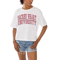 Women's Gameday Couture White Sacred Heart Pioneers Claim To Fame Boxy Cropped T-Shirt