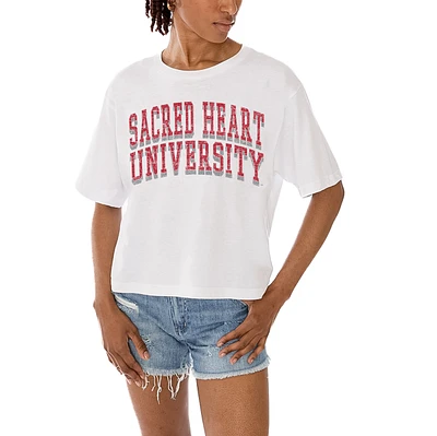 Women's Gameday Couture White Sacred Heart Pioneers Claim To Fame Boxy Cropped T-Shirt