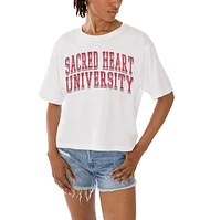 Women's Gameday Couture White Sacred Heart Pioneers Claim To Fame Boxy Cropped T-Shirt