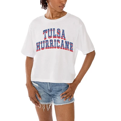 Women's Gameday Couture White Tulsa Golden Hurricane Claim To Fame Boxy Cropped T-Shirt