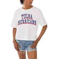 Women's Gameday Couture White Tulsa Golden Hurricane Claim To Fame Boxy Cropped T-Shirt