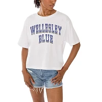 Women's Gameday Couture White Wellesley Blue Claim To Fame Boxy Cropped T-Shirt