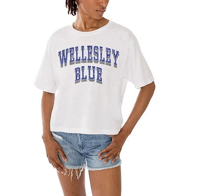 Women's Gameday Couture White Wellesley Blue Claim To Fame Boxy Cropped T-Shirt