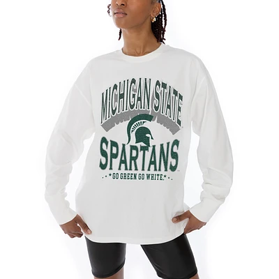 Women's Gameday Couture White Michigan State Spartans Midweight Oversized Long Sleeve T-Shirt