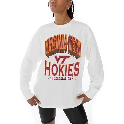 Women's Gameday Couture White Virginia Tech Hokies Midweight Oversized Long Sleeve T-Shirt