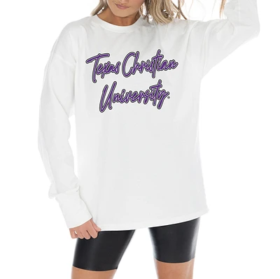 Women's Gameday Couture White TCU Horned Frogs Midweight Oversized Long Sleeve T-Shirt
