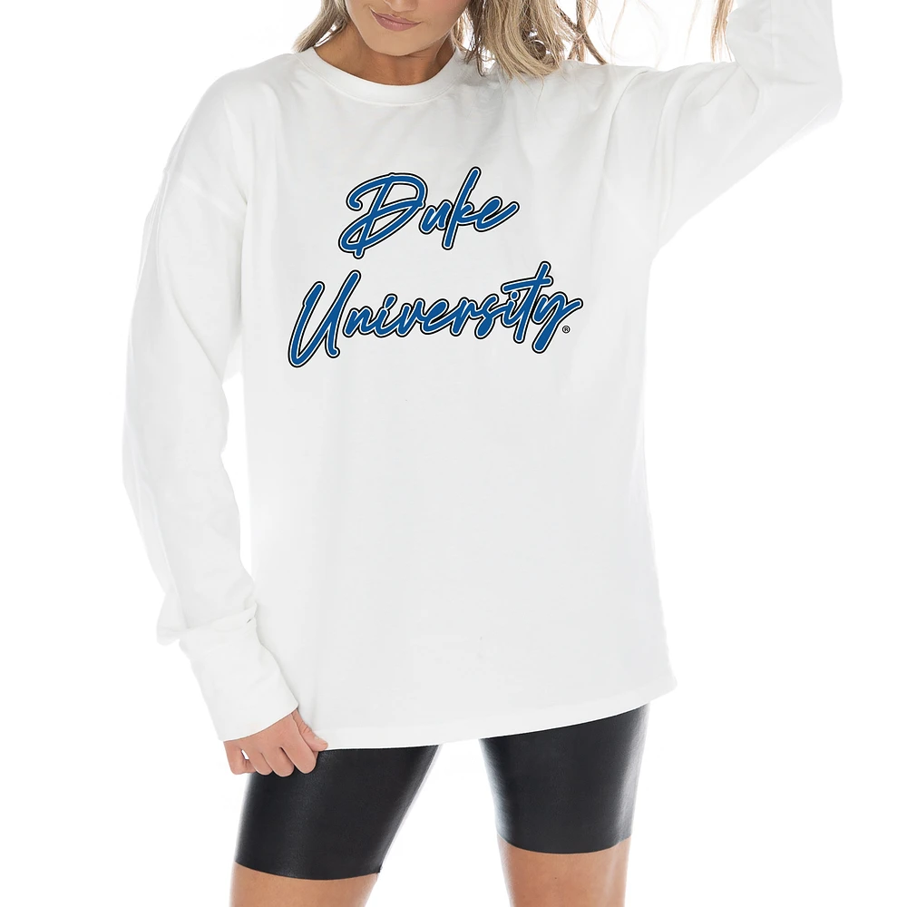 Women's Gameday Couture White Duke Blue Devils Midweight Oversized Long Sleeve T-Shirt
