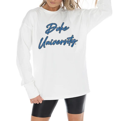 Women's Gameday Couture White Duke Blue Devils Midweight Oversized Long Sleeve T-Shirt