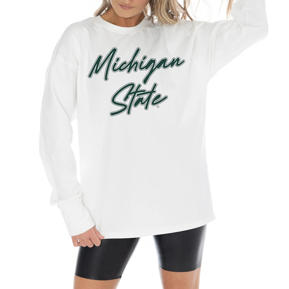 Women's Gameday Couture White Michigan State Spartans Midweight Oversized Long Sleeve T-Shirt