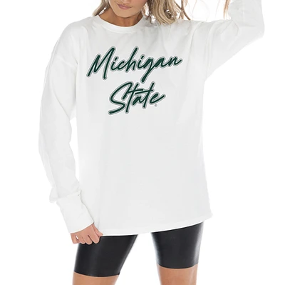 Women's Gameday Couture White Michigan State Spartans Midweight Oversized Long Sleeve T-Shirt