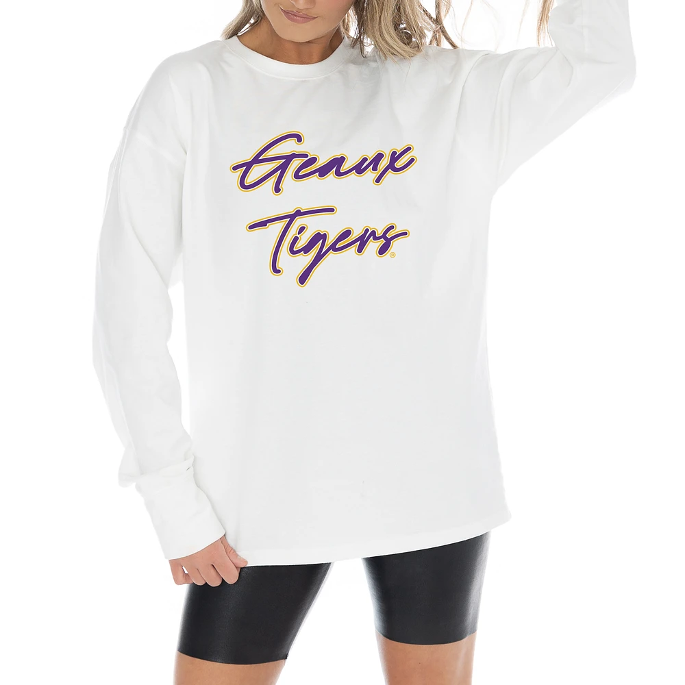 Women's Gameday Couture White LSU Tigers Midweight Oversized Long Sleeve T-Shirt