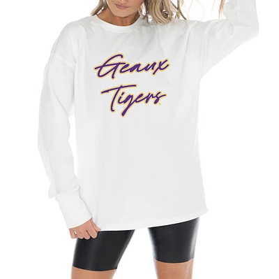 Women's Gameday Couture White LSU Tigers Midweight Oversized Long Sleeve T-Shirt