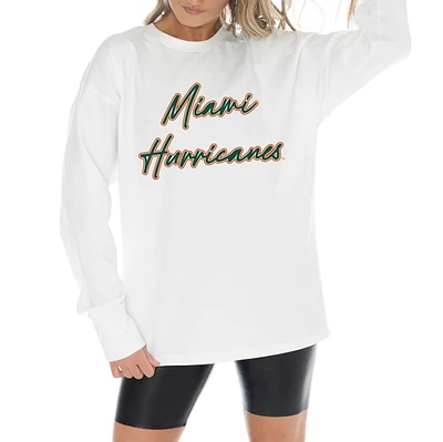 Women's Gameday Couture White Miami Hurricanes Midweight Oversized Long Sleeve T-Shirt