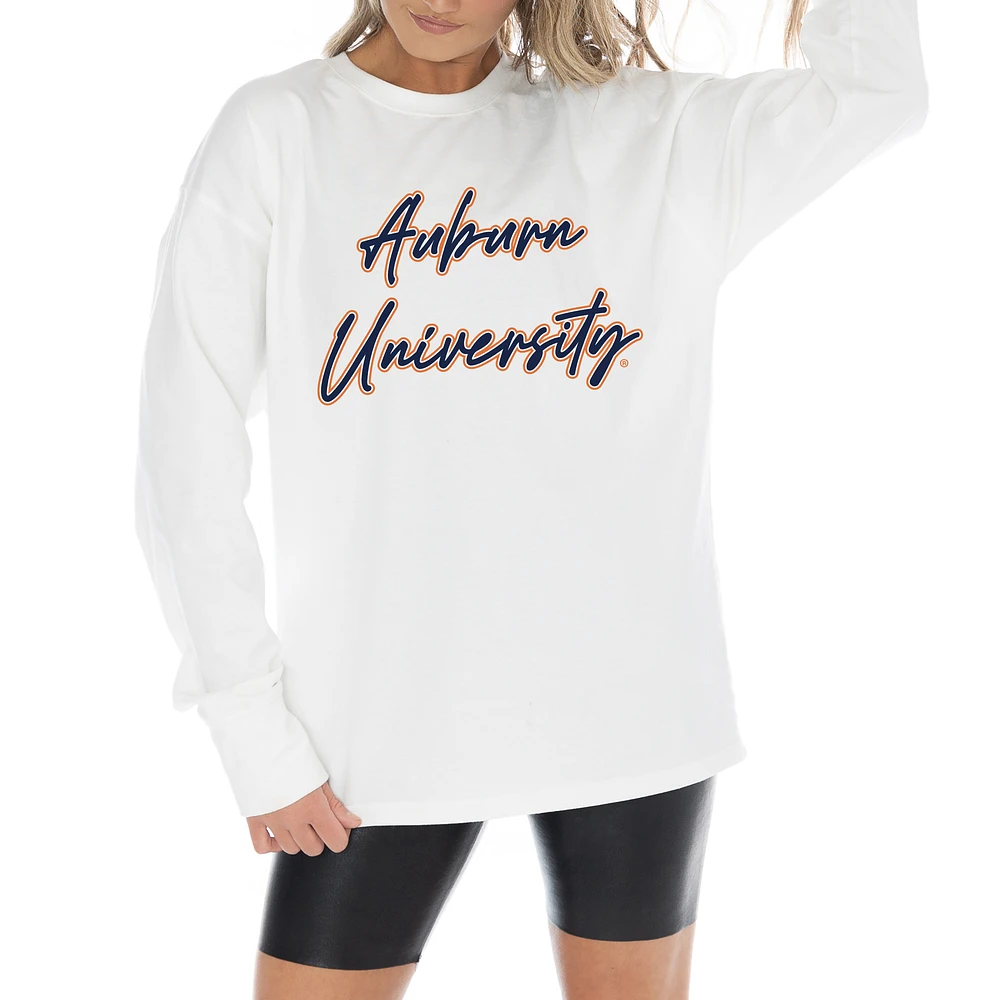 Women's Gameday Couture White Auburn Tigers Midweight Oversized Long Sleeve T-Shirt