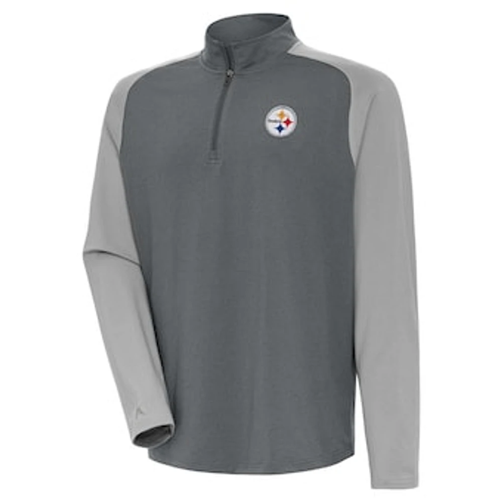 Men's Antigua Heather Charcoal/Gray Pittsburgh Steelers Dauntless Quarter-Zip Top