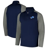 Men's Antigua Navy/Gray Detroit Lions Dauntless Quarter-Zip Top